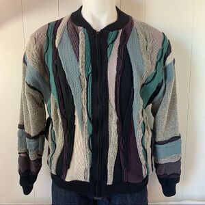 Vintage St Croix Knits Full Zip Lined Textured Knit Wool Mens Sweater Size XL